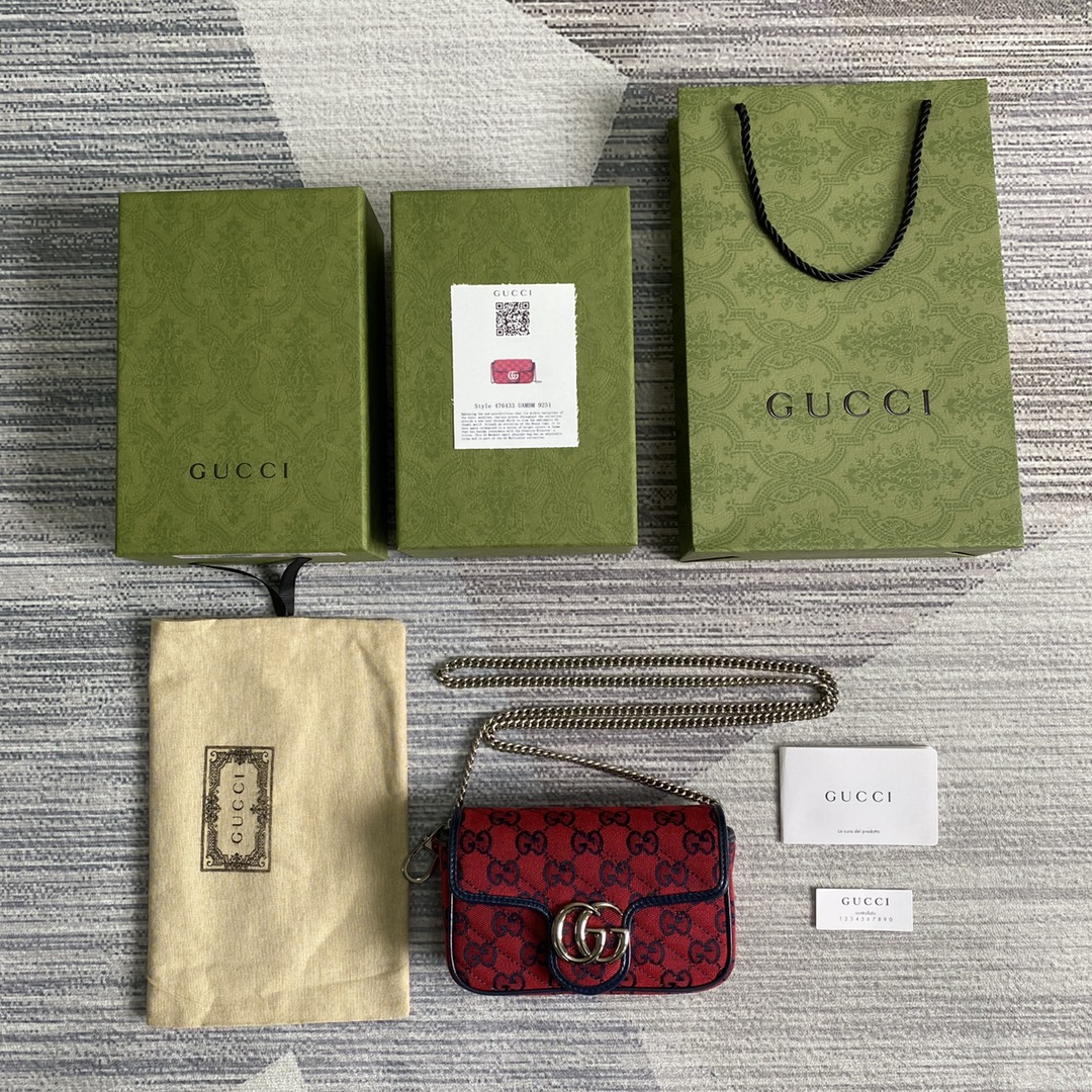 Gucci GG Marmont Matelasse Super Mini Shoulder Bag 476433 Red